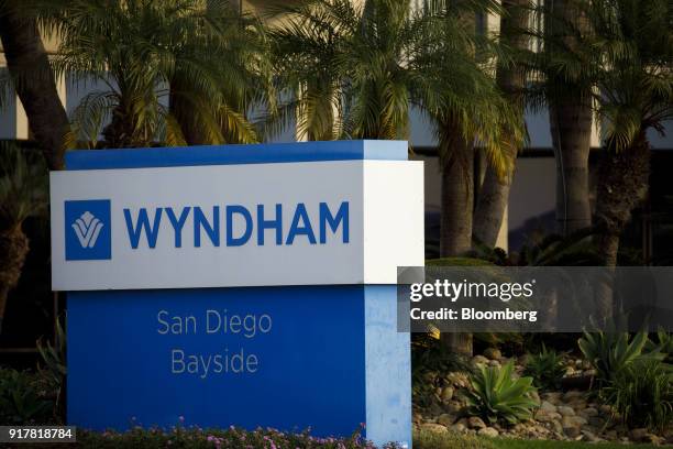 Signage is displayed outside the Wyndham San Diego Bayside hotel in San Diego, California, U.S., on Sunday, Feb. 11, 2018. Wyndham Worldwide Corp. Is...