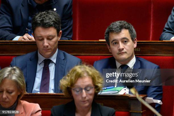 Benjamin Griveaux Minister attached to the Prime Minister, Government Spokesman and French Minister of Public Action and Accounts Gerald Darmanin...