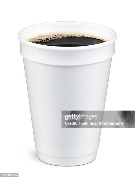 coffee in foam cup - styrofoam stockfoto's en -beelden