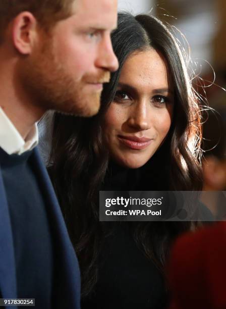 Prince Harry and Meghan Markle attend a reception for young people at the Palace of Holyroodhouse on February 13, 2018 in Edinburgh, Scotland.