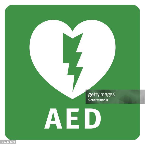 symbol der aed - automatisierter externer defibrillator - defibrillation stock-grafiken, -clipart, -cartoons und -symbole
