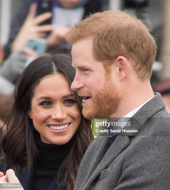 Meghan Markle and Prince Harry visit Edinburgh Castle during a visit to Scotland on February 13, 2018 in Edinburgh, Scotland