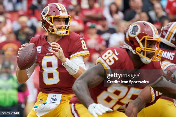 Washington Redskins quarterback Kirk Cousins looks to throw the football during a NFL football game between the San Francisco 49ers and the...