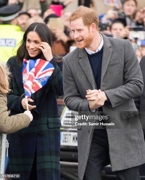 Meghan Markle and Prince Harry visit Edinburgh Castle during a visit to Scotland on February 13, 2018 in Edinburgh, Scotland