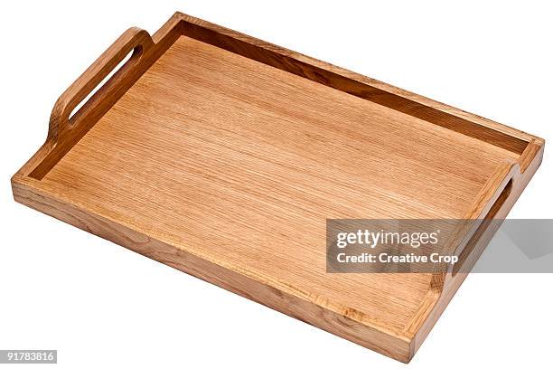 wooden tray - wooden tray stock pictures, royalty-free photos & images