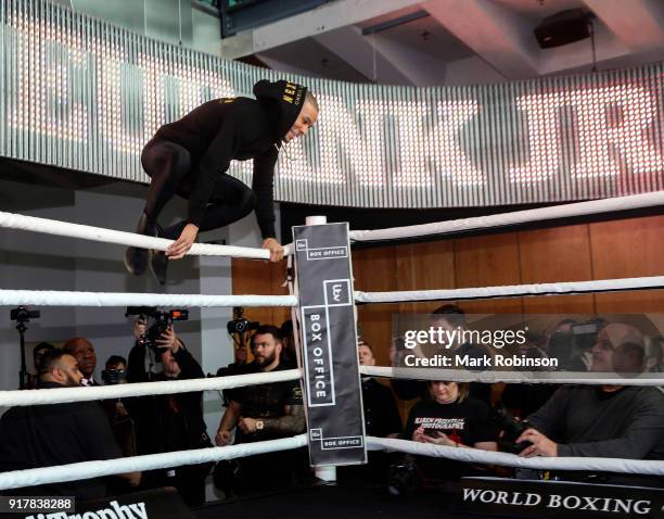 Chris Eubank Jr with his father Chris Eubank Snr during a public work out at National Football Museum on February 13, 2018 in Manchester, England.
