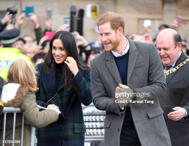 Prince Harry and Meghan Markle visit Edinburgh Castle during their first official joint visit to Scotland on February 13, 2018 in Edinburgh, Scotland.