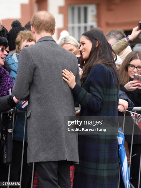 Prince Harry and Meghan Markle visit Edinburgh Castle during their first official joint visit to Scotland on February 13, 2018 in Edinburgh, Scotland.