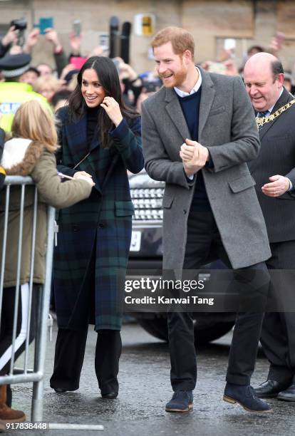 Prince Harry and Meghan Markle visit Edinburgh Castle during their first official joint visit to Scotland on February 13, 2018 in Edinburgh, Scotland.