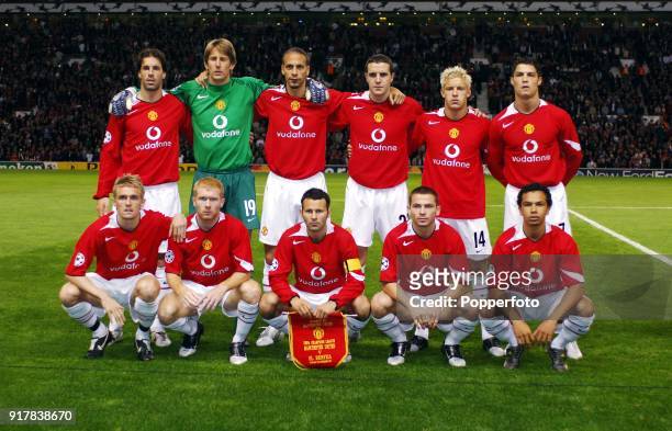 Manchester United team group prior to the UEFA Champions League Group D match between Manchester United and Benfica at Old Trafford in Manchester on...