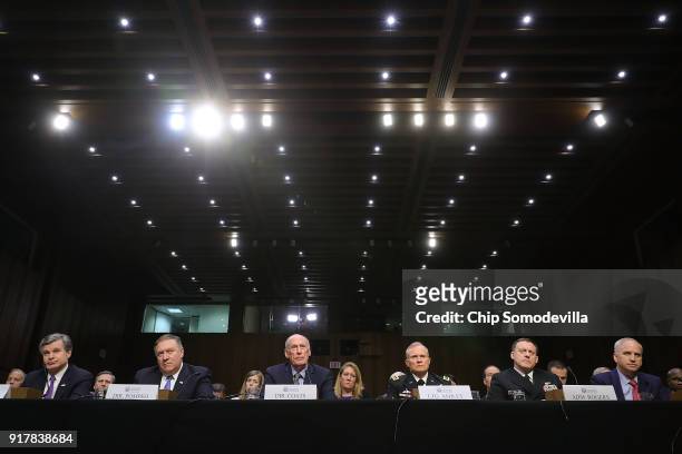 Federal Bureau of Investigation Director Christopher Wray, Central Intelligence Agency Director Mike Pompeo, Director of National Intelligence Dan...