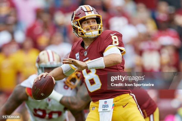 Washington Redskins quarterback Kirk Cousins looks to throw the football during a NFL football game between the San Francisco 49ers and the...