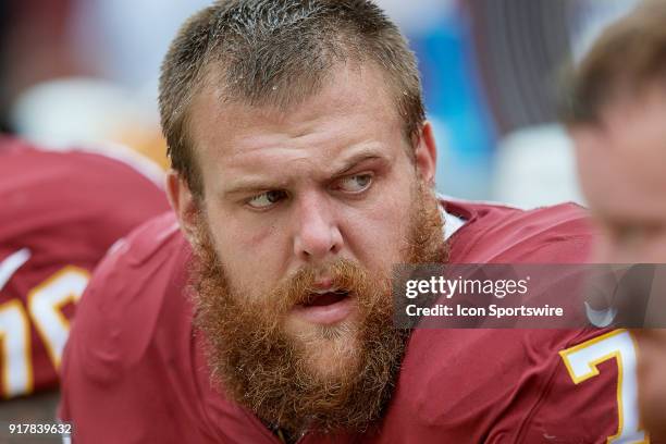 Washington Redskins offensive guard Shawn Lauvao looks on during a NFL football game between the San Francisco 49ers and the Washington Redskins on...