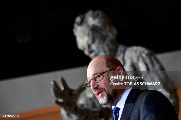 Leader of the Social Democratic Party Martin Schulz addresses a press conference at the Willy-Brandt Haus, the Social Democrats Party headquarters in...