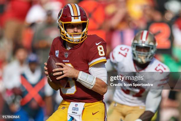 Washington Redskins quarterback Kirk Cousins looks to throw the football during a NFL football game between the San Francisco 49ers and the...