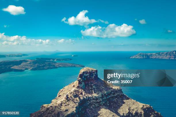 santorini island caldera view with skaros rock, the cyclades, greece - fira santorini stock pictures, royalty-free photos & images