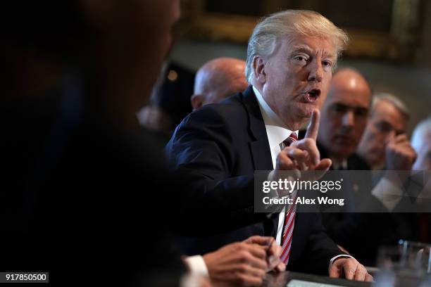 President Donald Trump speaks during a meeting with congressional members in the Cabinet Room of the White House February 13, 2018 in Washington, DC....