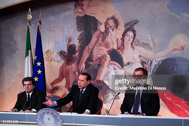 Minister of Public Functions Renato Brunetta and Italian Prime Minister Silvio Berlusconi Italian Interior Minister Roberto Maroni during the Holds...