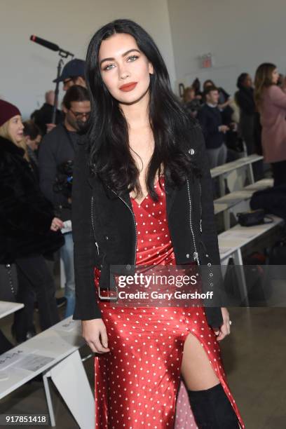 Blogger Bethany Ciotola attends the Badgley Mischka fashion show during New York Fashion Week at Gallery I at Spring Studios on February 13, 2018 in...