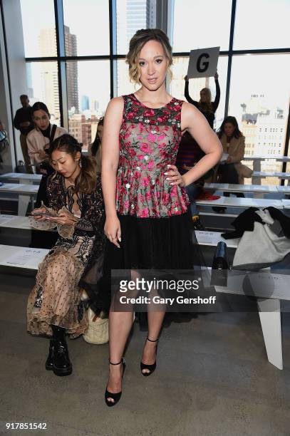 Vlogger Alisha Marie attends the Badgley Mischka fashion show during New York Fashion Week at Gallery I at Spring Studios on February 13, 2018 in New...