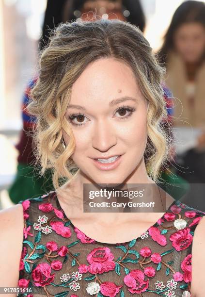 Vlogger Alisha Marie attends the Badgley Mischka fashion show during New York Fashion Week at Gallery I at Spring Studios on February 13, 2018 in New...