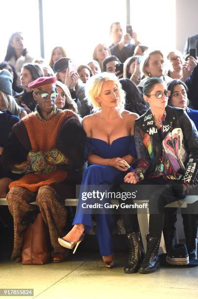 Alexander, Gigi Gorgeous and Nats Getty attend the Badgley Mischka fashion show during New York Fashion Week at Gallery I at Spring Studios on...