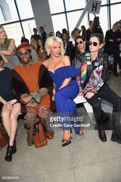 Alexander, Gigi Gorgeous and Nats Getty attend the Badgley Mischka fashion show during New York Fashion Week at Gallery I at Spring Studios on...