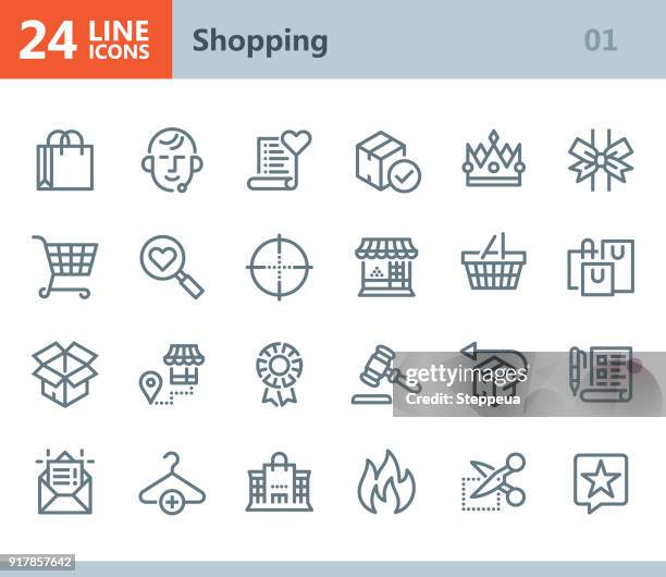 shopping - line vector icons - shopping basket icon stock illustrations