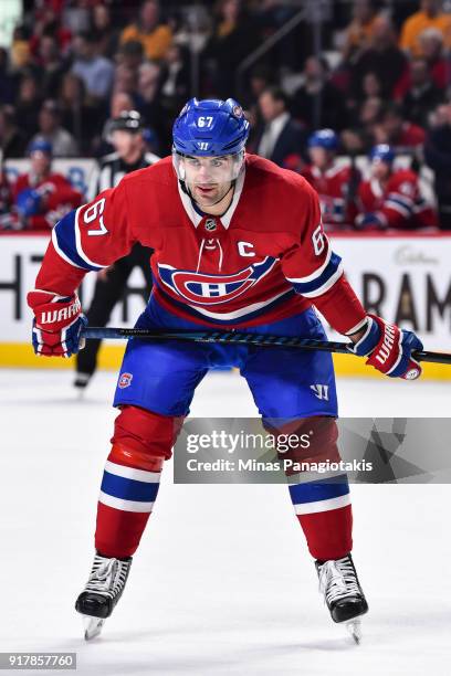 Max Pacioretty of the Montreal Canadiens looks on prior to a face-off against the Nashville Predators during the NHL game at the Bell Centre on...