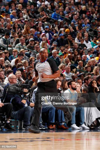 Referee, Tony Brown runs up court during the Los Angeles Lakers game against the Dallas Mavericks on February 10, 2018 at the American Airlines...