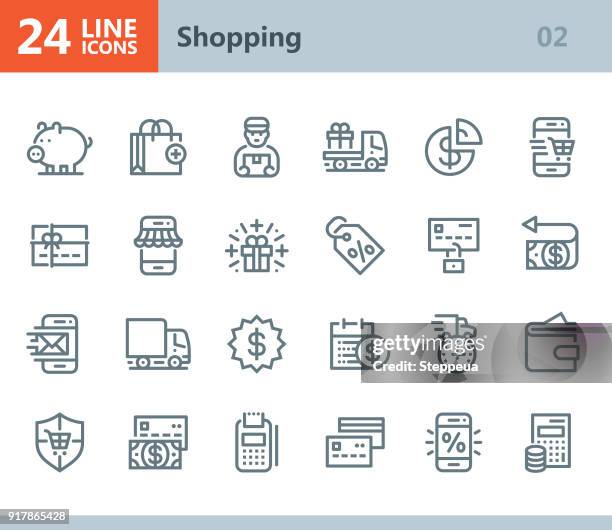 shopping - line vector icons - phone coupon stock illustrations