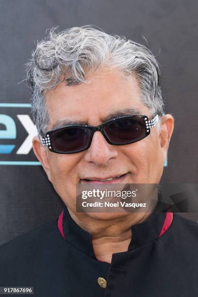 Deepak Chopra visits "Extra" at Universal Studios Hollywood on February 13, 2018 in Universal City, California.