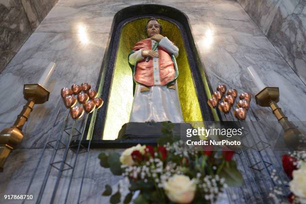 View of the statue of patron saint of love, St. Valentine, inside Whitefriar Church in Dublin. St. Valentine, the patron saint of love, was executed...