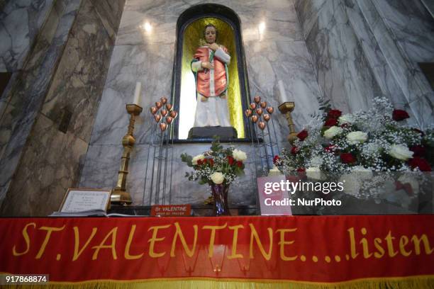 View of the chapel with the statue of patron saint of love, St. Valentine, inside Whitefriar Church in Dublin. St. Valentine, the patron saint of...