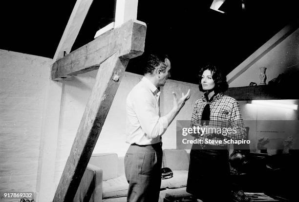 Italian film director Michelangelo Antonioni talks with English actress Vanessa Redgrave on the set of their film, 'Blow-Up,' London, England, 1965.