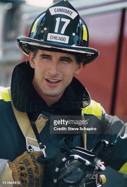 Portrait of American actor William Baldwin on the set of the film 'Backdraft' , Los Angeles, California, 1990.