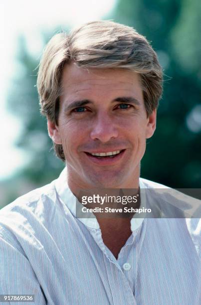 Portrait of American actor Dirk Benedict, as he poses outdoors, Los Angeles, California, April 1985.