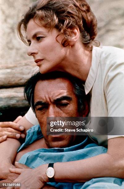 Mexican-born American actor Anthony Quinn and Swedish actress Ingrid Bergman in a scene from the film 'A Walk in the Spring Rain' , Tennessee, May...