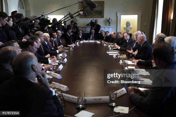 President Donald Trump, from center right, listens while Representative Kevin Brady, a Republican from Texas, speaks during a meeting with bipartisan...