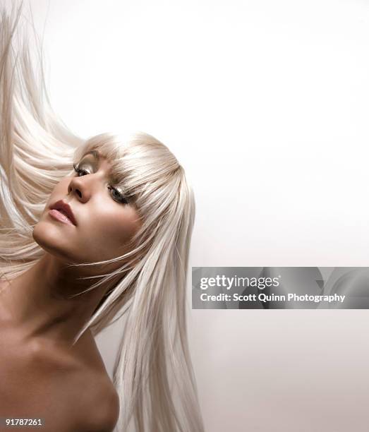 female throwing hair - wonky fringe stock pictures, royalty-free photos & images