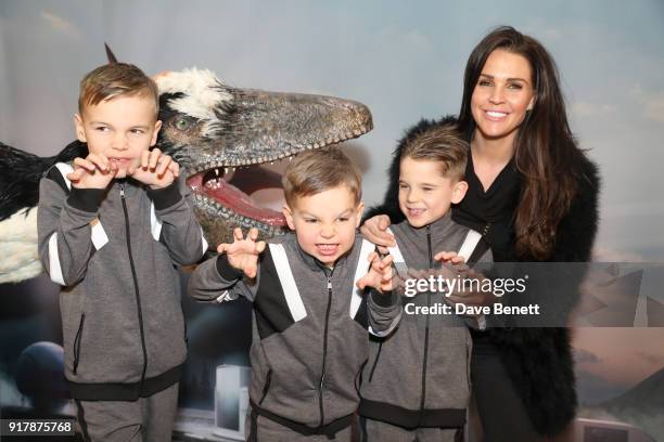 Danielle Lloyd and family attend the launch of Dinosaurs in the Wild at Greenwich Peninsula on February 13, 2018 in London, England.