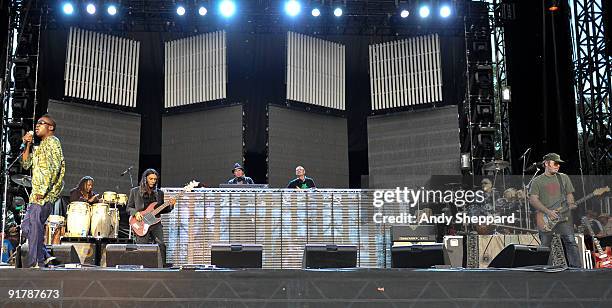 Rob Garza and Eric Hilton of Thievery Corporation perform on stage on Day 1 of Austin City Limits Festival 2009 at Zilker Park on October 2, 2009 in...