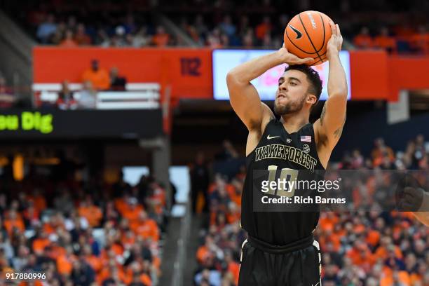 Mitchell Wilbekin of the Wake Forest Demon Deacons shoots the ball against the Syracuse Orange during the first half at the Carrier Dome on February...