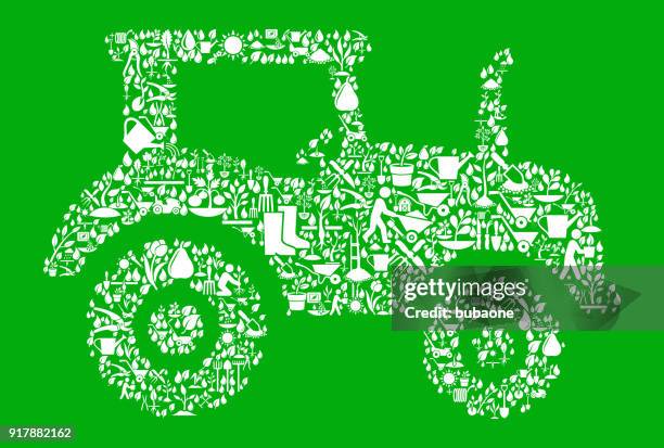 tractor green garden and gardening background pattern - watering vegetable patch stock illustrations