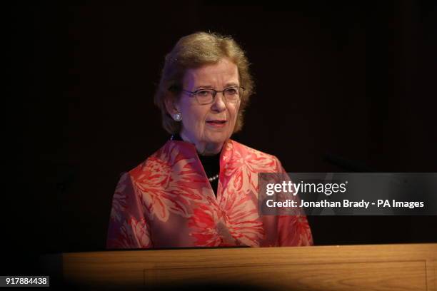 Mary Robinson, former United Nations High Commissioner for Human Rights and former Irish president, speaks at an event organised by the London Irish...