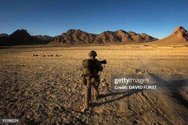 Marine from Fox Company 2nd Battalion 3rd Marines patrols as his platoon searches house-to-house during day three of Operation Germinate into the...