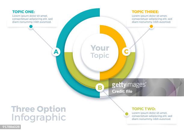 three options infographic pie chart - 3 things stock illustrations