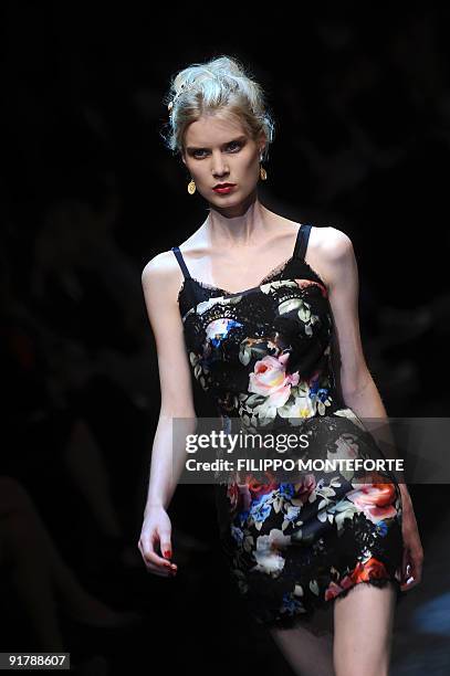 Model displays a creation of Dolce & Gabbana Spring/Summer 2010 ready-to-wear collection on September 27, 2009 during the Women's fashion week in...