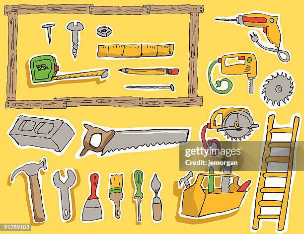 tool line drawings - cinder block stock illustrations