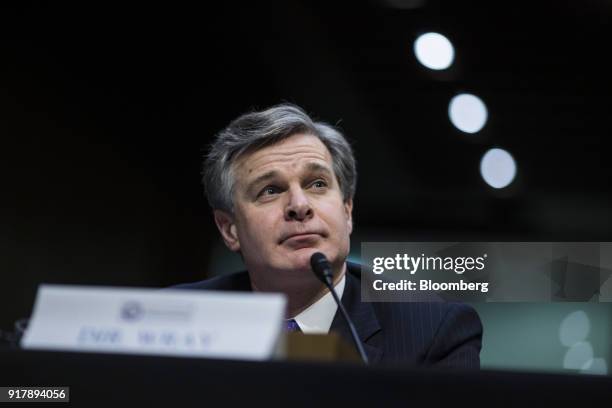 Christopher Wray, director of the Federal Bureau of Investigation , testifies during a Senate Intelligence Committee hearing on worldwide threats in...